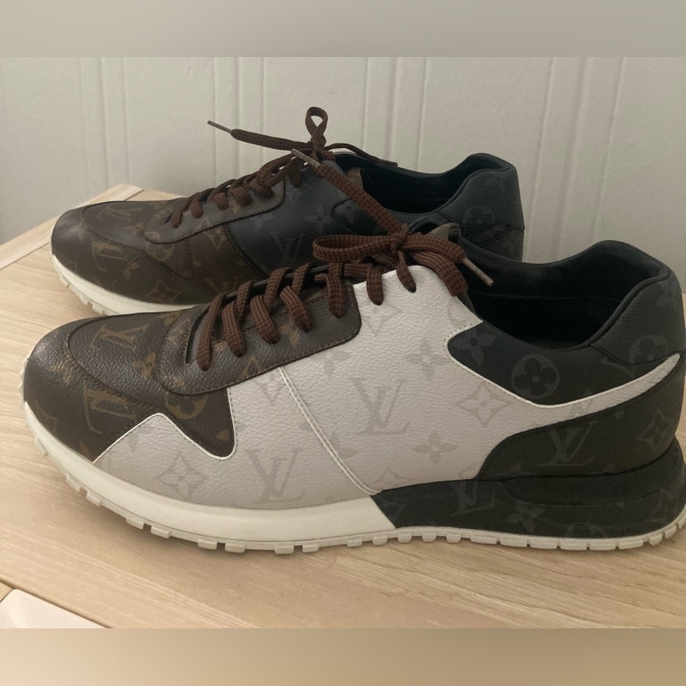 Louis Vuitton LV Men's Run Away Monogram Sneakers - Black, Brown, and White 11